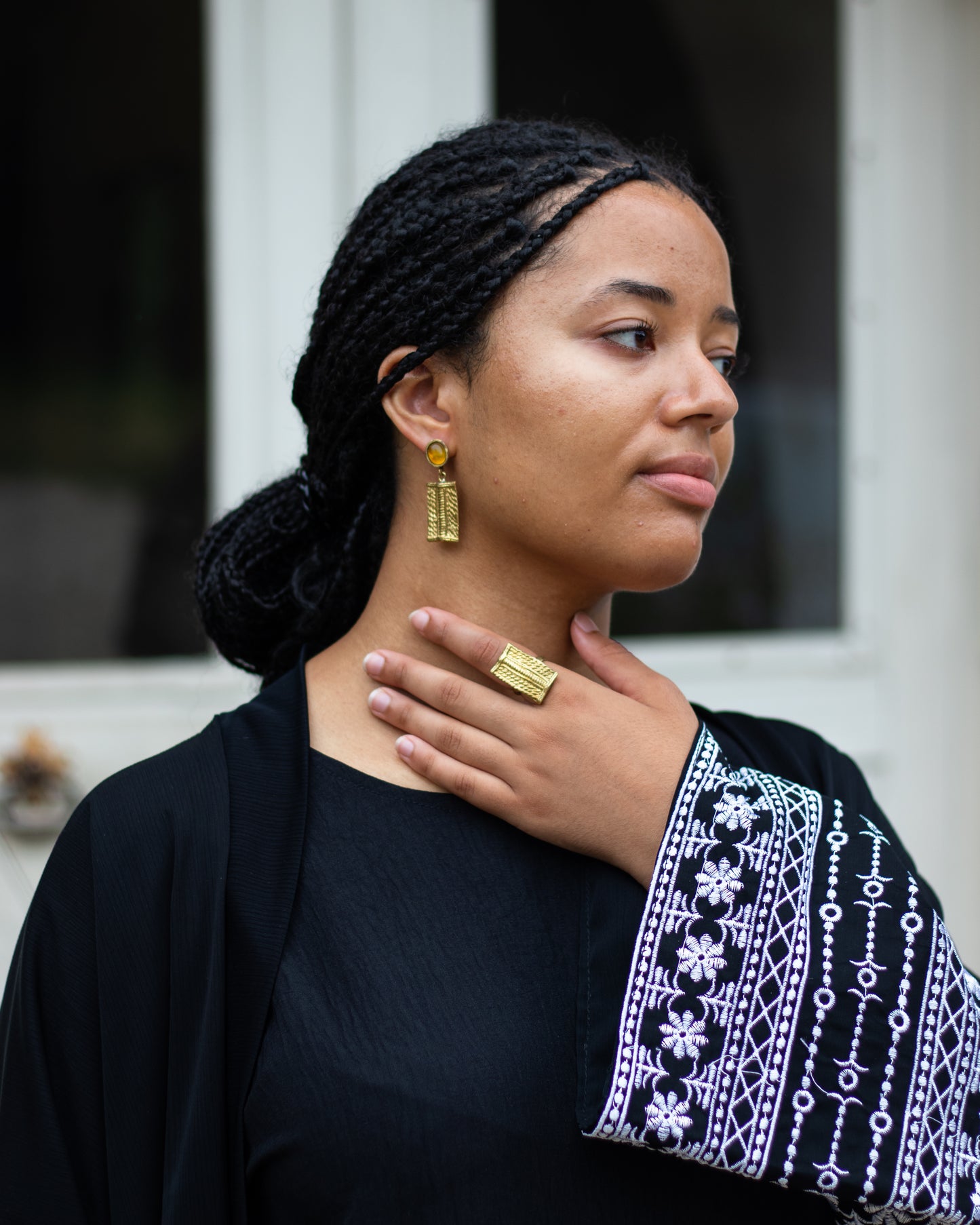 Boucles d'oreilles rayonnant en bronze avec pierre d'agate jaune afrikangold