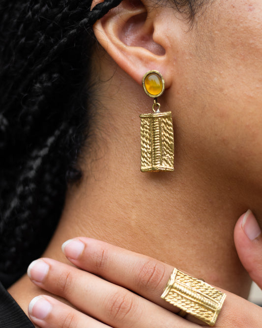 Boucles d'oreilles rayonnant en bronze avec pierre d'agate jaune afrikangold